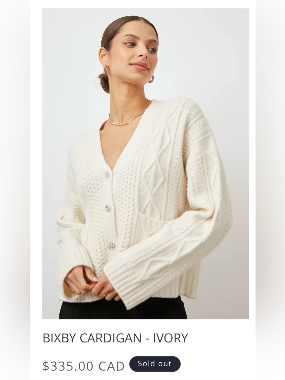 Rails Ivory Cable Knit Bixby Cardigan with Crystal Floral Buttons, Size S
